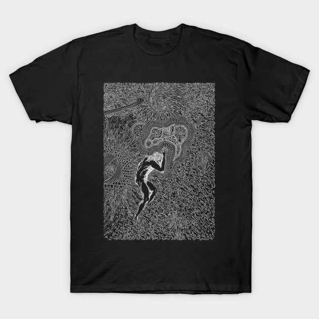 PSYCHEDELIC TRIPPY HORROR VACUI MYTH OF SISYPHUS - linework T-Shirt by Xotico Design